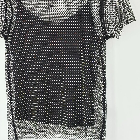 NEW Rachel Zoe Sheer Mesh Tee Adorned with All Over Rhinestones Womens M - Picture 11 of 16